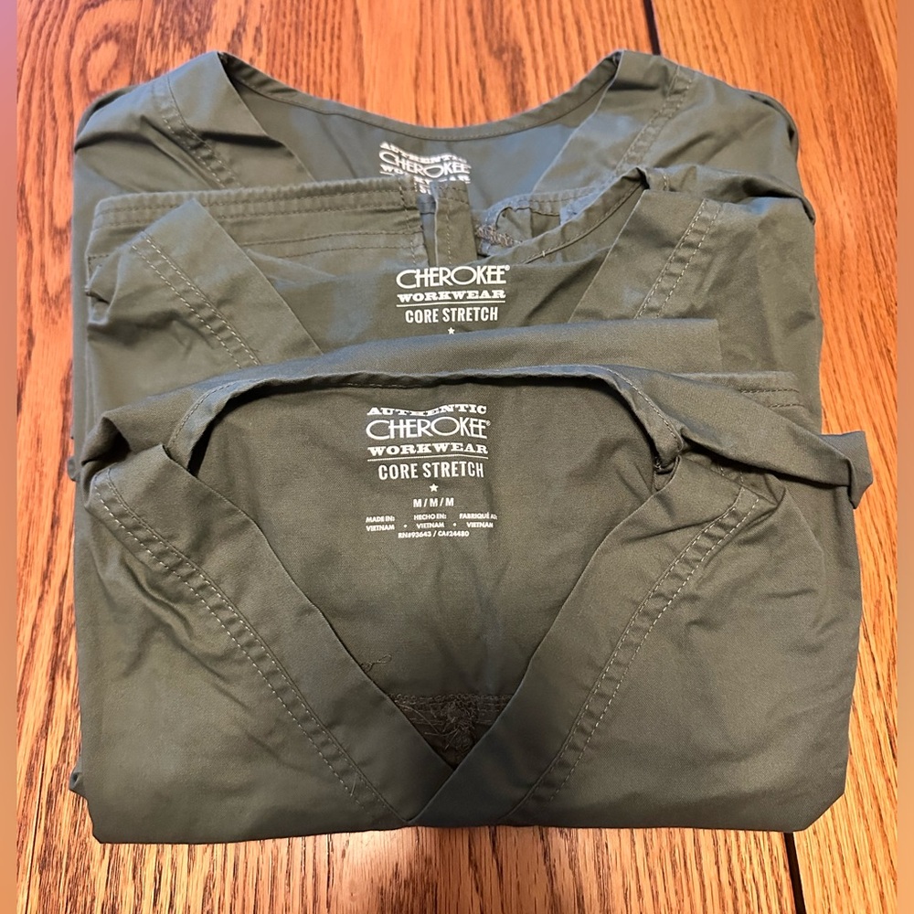 3 sets of Olive Green Cherokee Workwear Men’s Scrubs